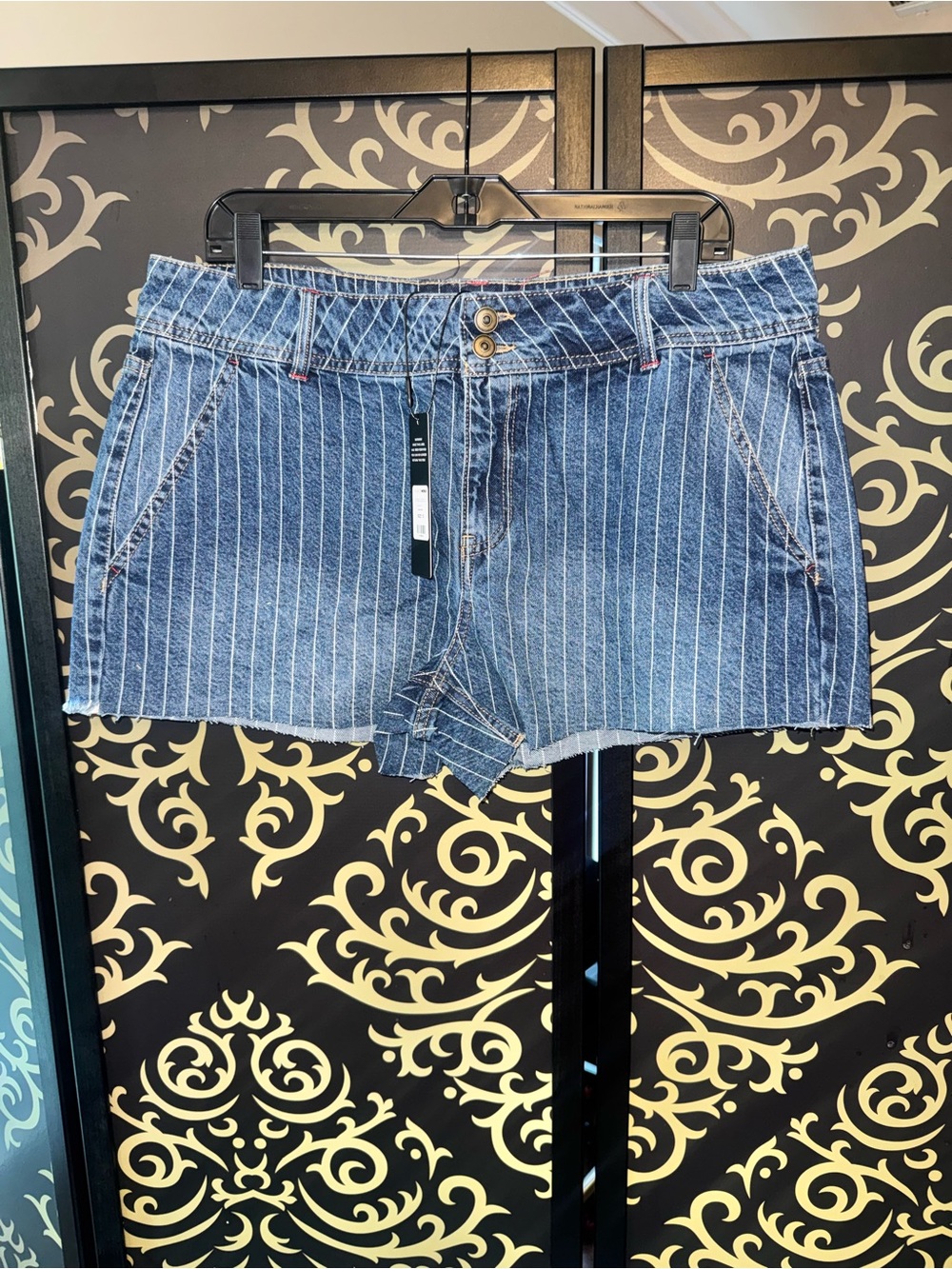 Fashion Nova Blue Striped Denim Shorts